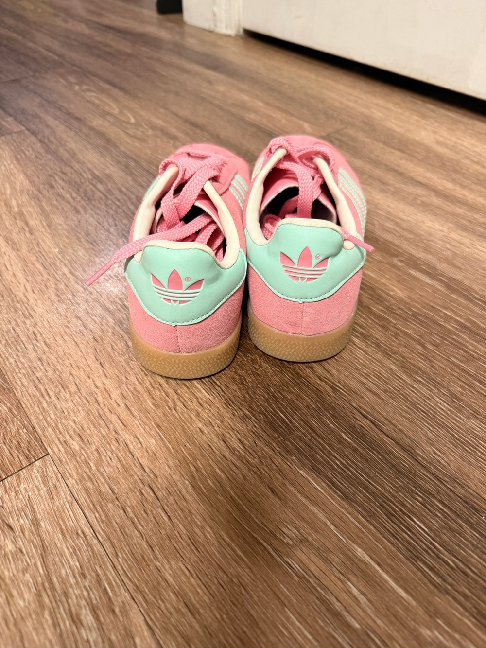 adidas Pink Suede Sneakers with Mint Accent Stripes - Picture 3 of 4